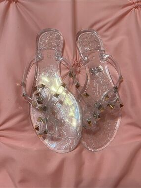Clear Studded Jelly Bow Sandals - Women